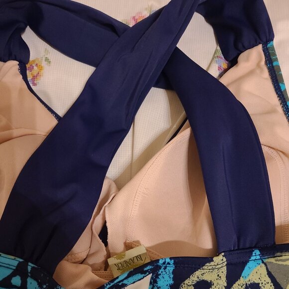 Vacation Swimsuit with askirt in Turquoise and Navy Sz 14 One Piece - Picture 8 of 9